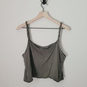 Aerie Rolled Strap Olive Green Cotton Tank Size Large